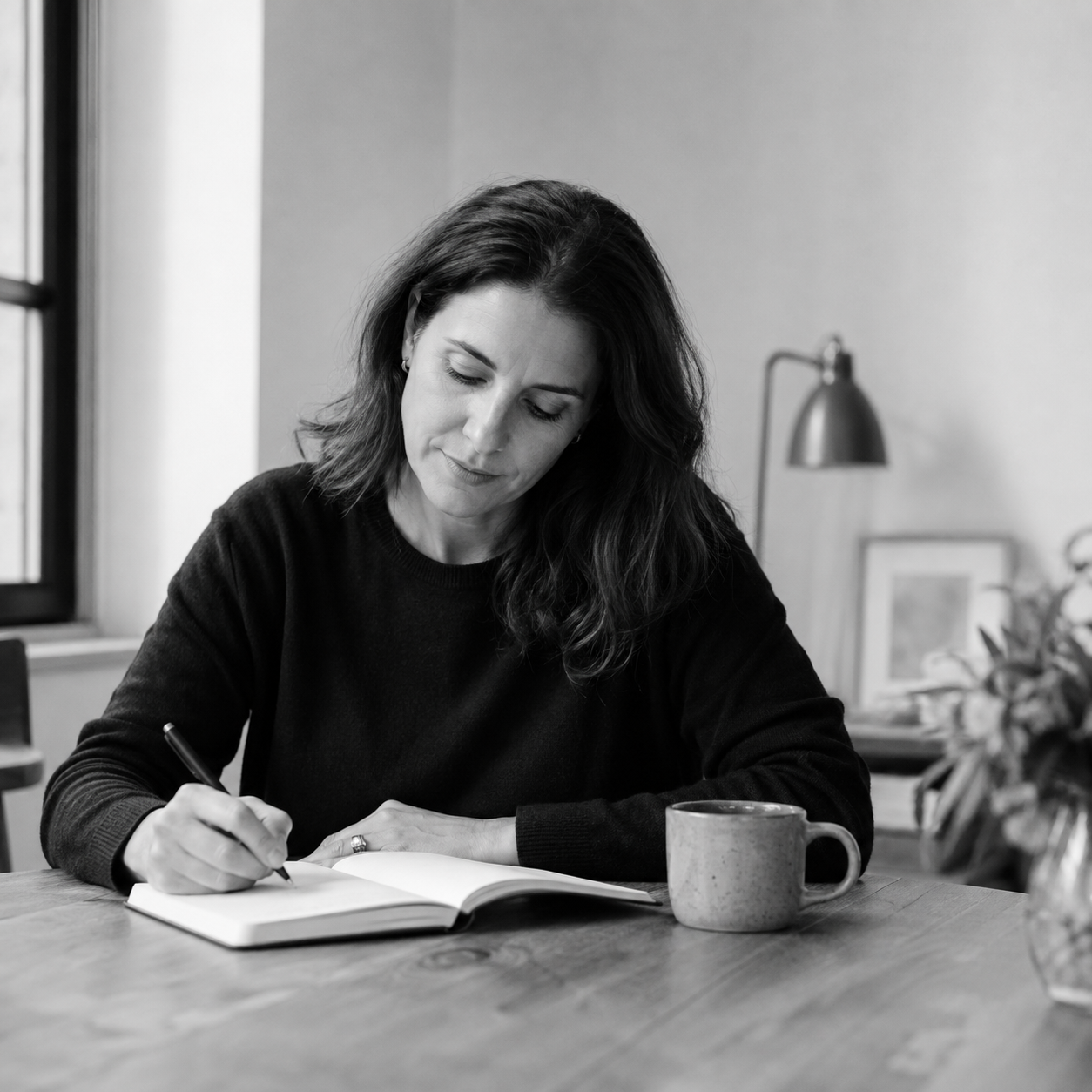 Woman writing in a notebook during personal reflection
